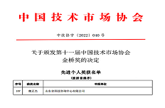 公司董事長魏正杰榮獲“中國技術(shù)市場協(xié)會金橋獎先進(jìn)個人”